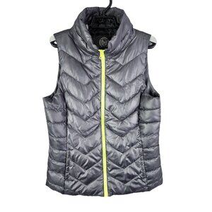 Womens Gray So Perfect Puffer Vest Jacket Full Zip Sleeveless Size M
